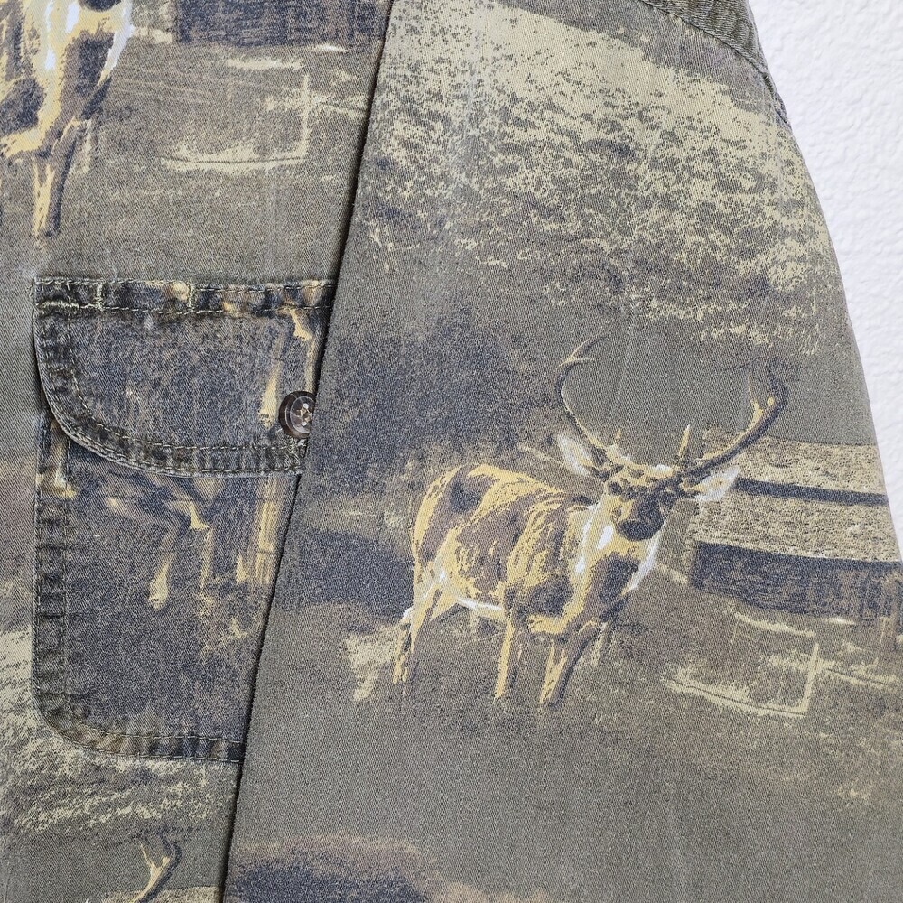 Vintage Canyon Guide Elk Deer Print Shirt 2X 90s Outdoors Cotton Button Up - Picture 3 of 8